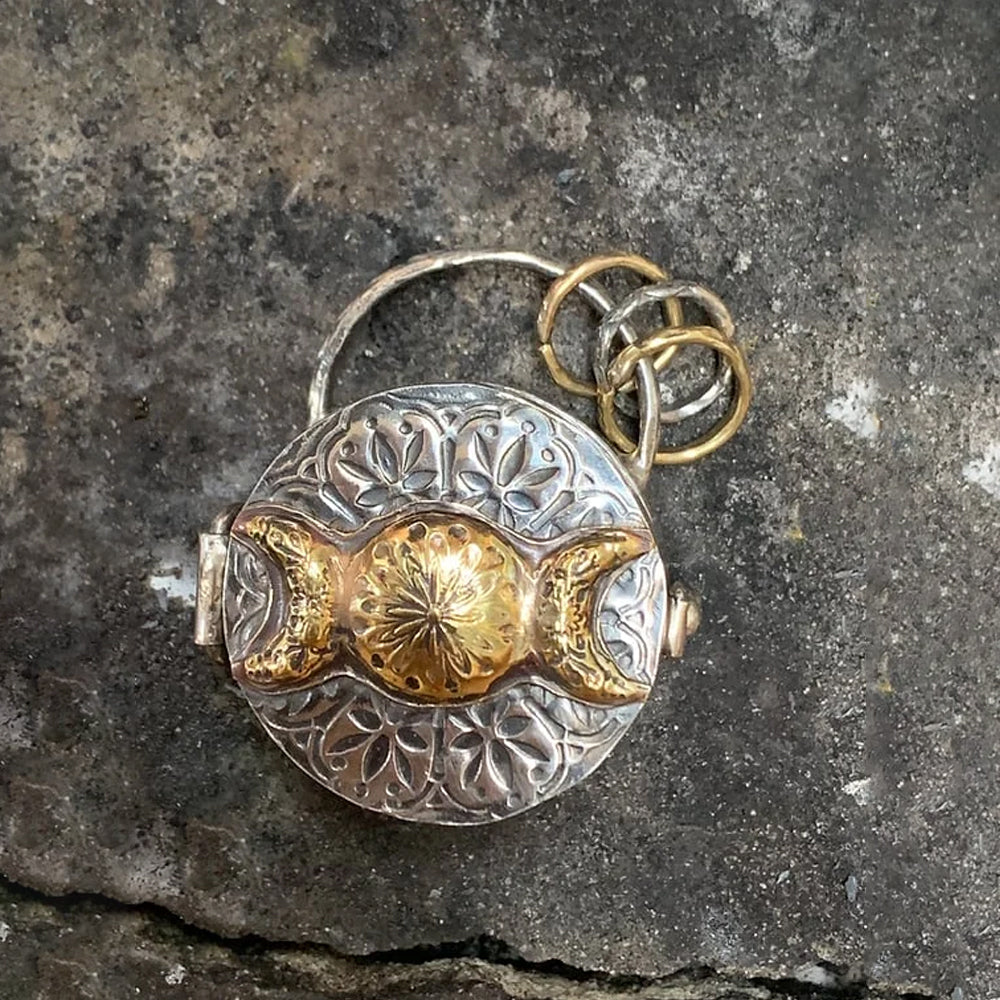 Triple Moon Silver Locket With Tree Life