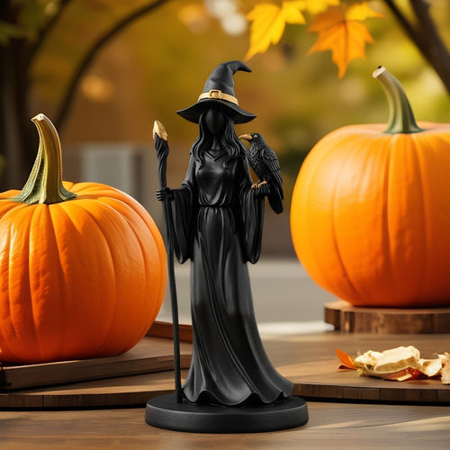 Black Gold Staff Witch Sculpture