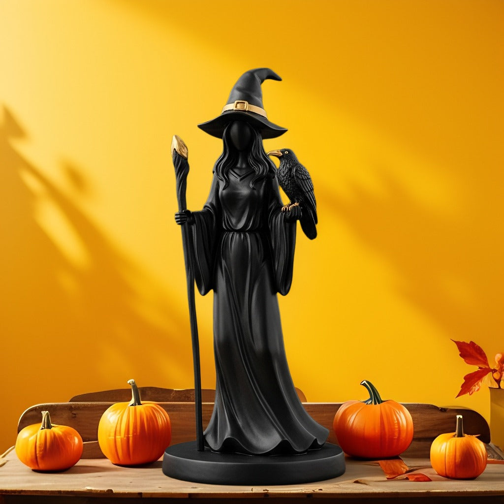 Black Gold Staff Witch Sculpture
