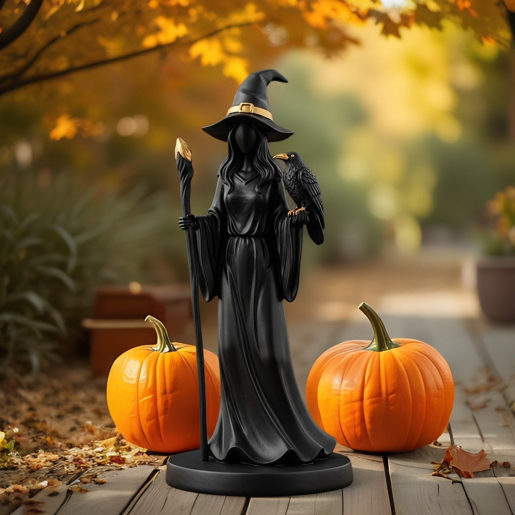 Black Gold Staff Witch Sculpture