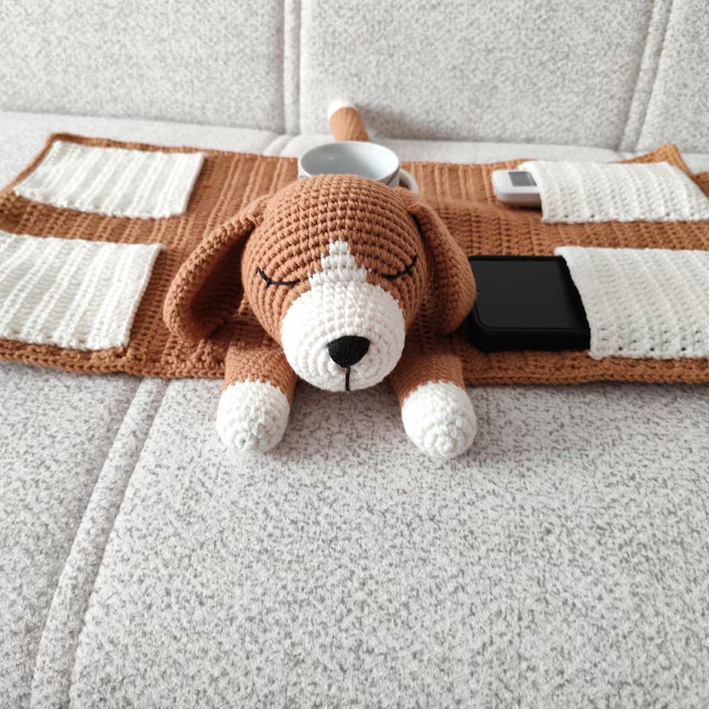 Crochet Dog Sofa Organizer with Cup Holder