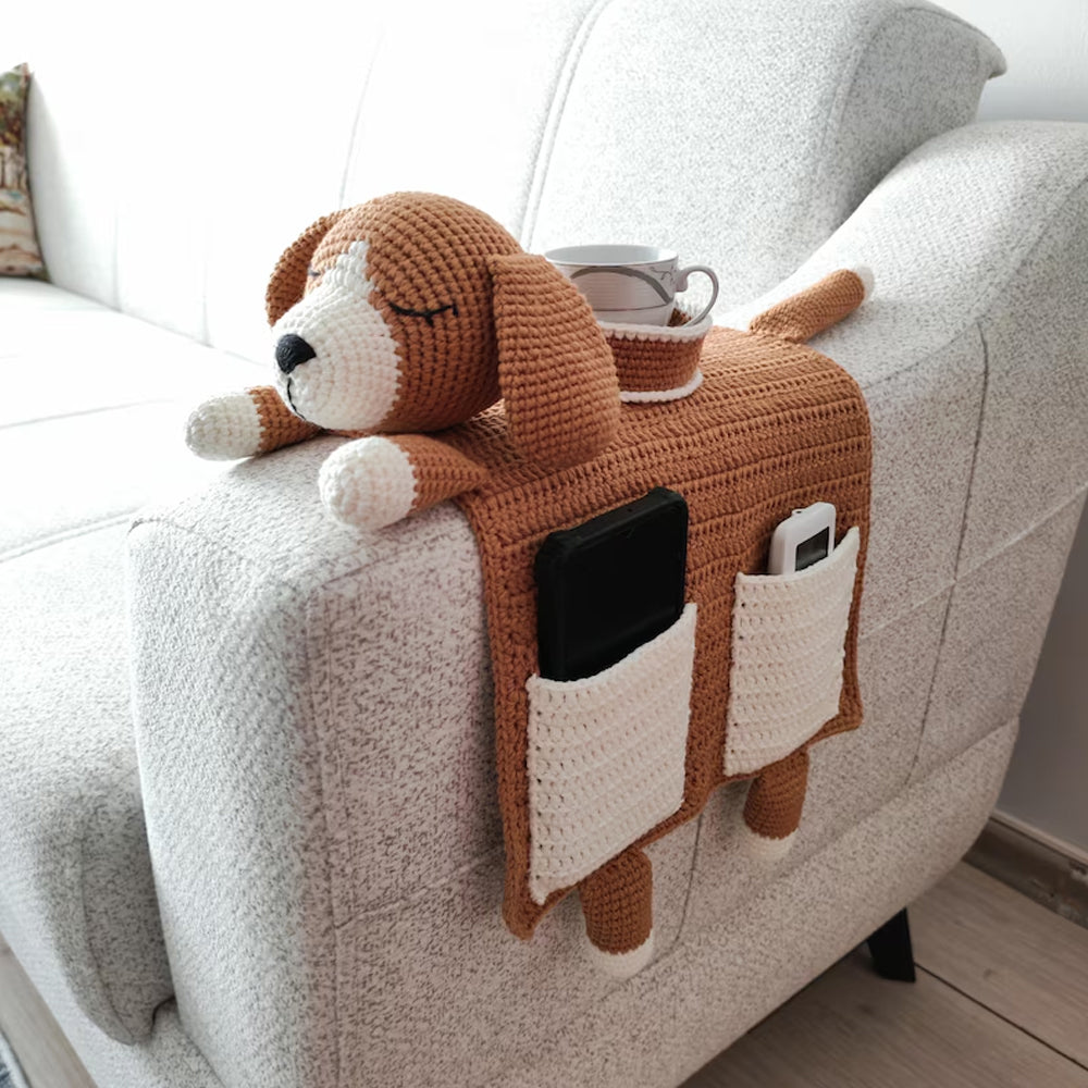 Crochet Dog Sofa Organizer with Cup Holder