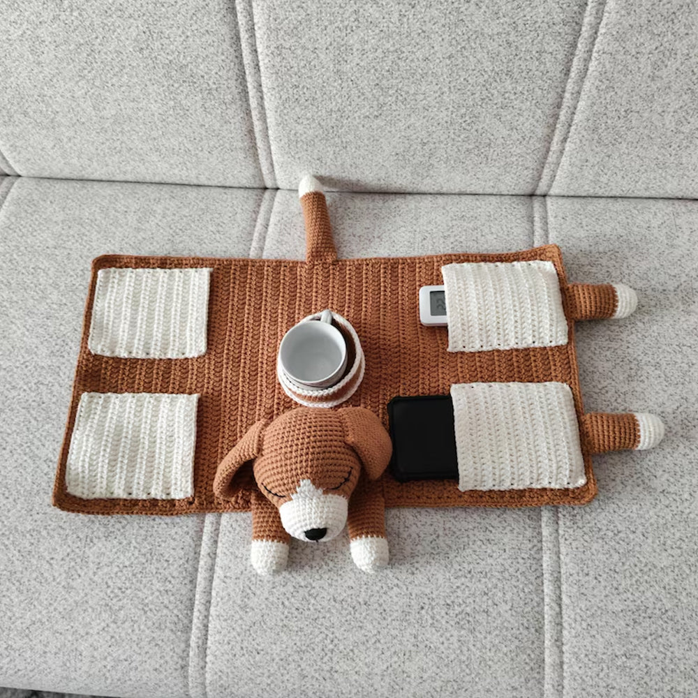 Crochet Dog Sofa Organizer with Cup Holder