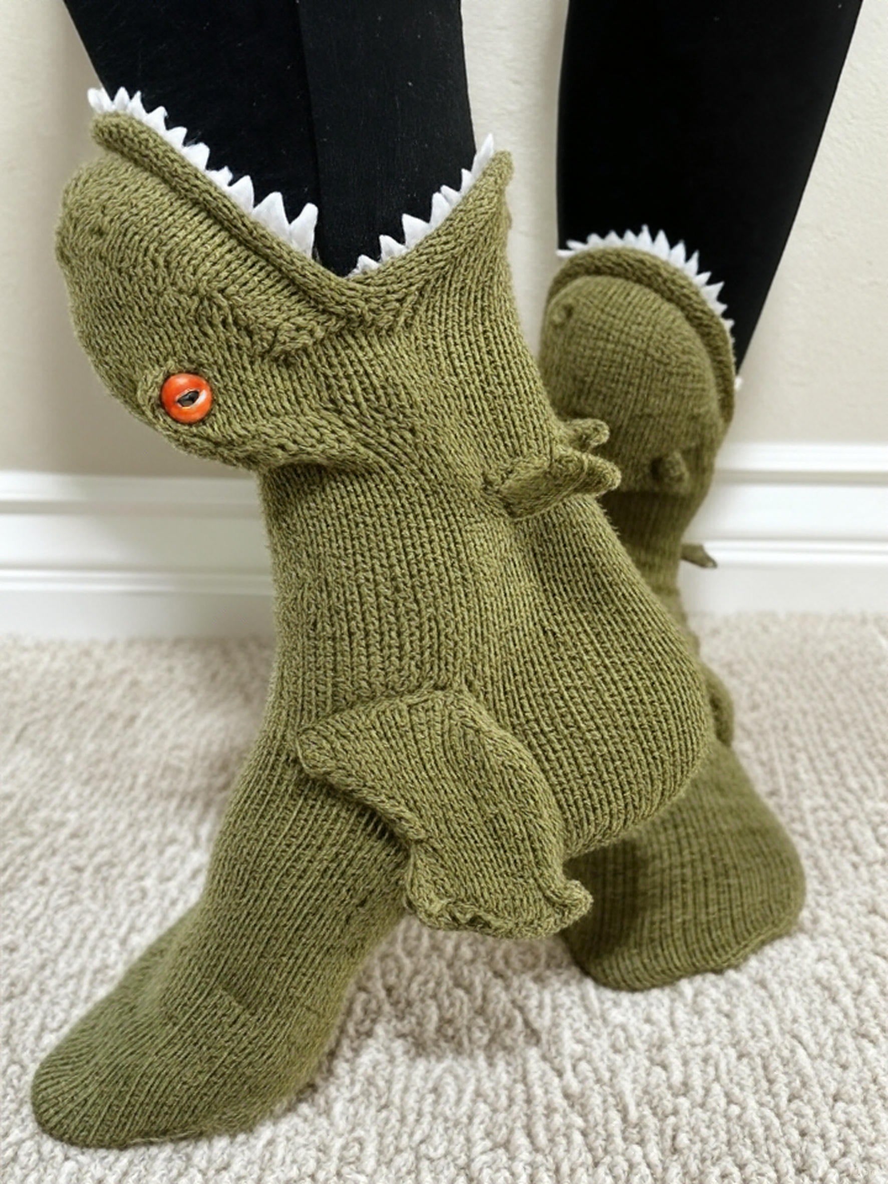 Dino-Chomp Christmas Knitted Socks