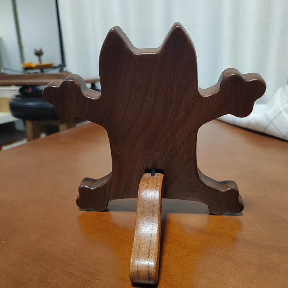 Frightened Little Monster Cat Wooden Phone Holder