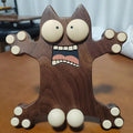 Frightened Little Monster Cat Wooden Phone Holder