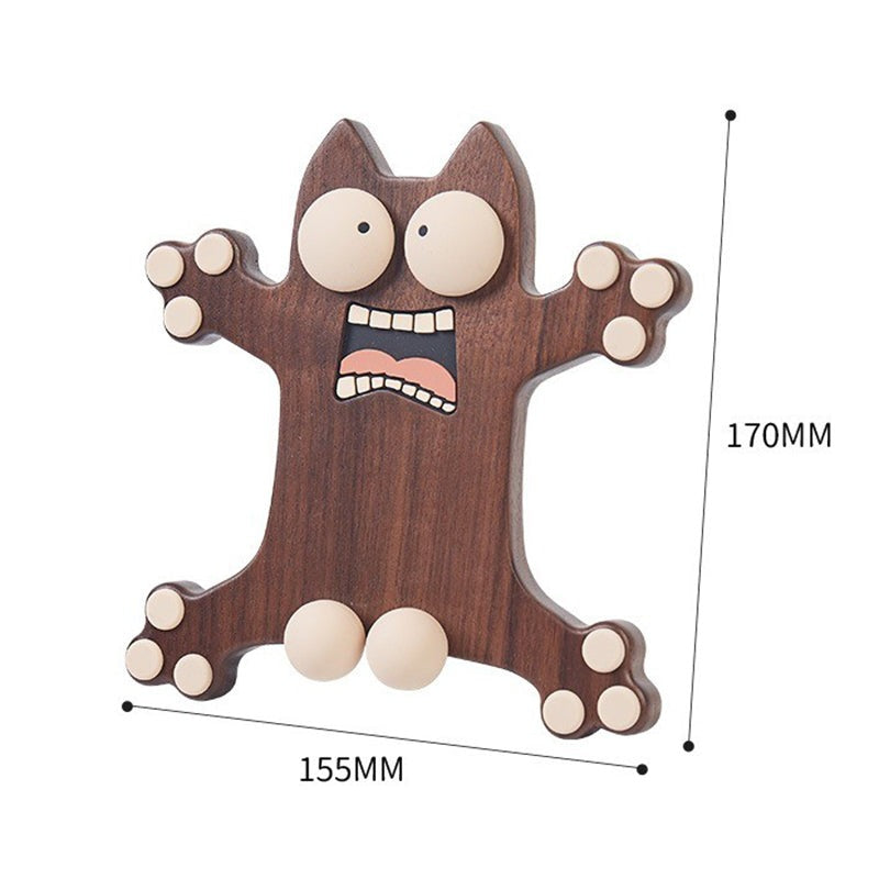 Frightened Little Monster Cat Wooden Phone Holder