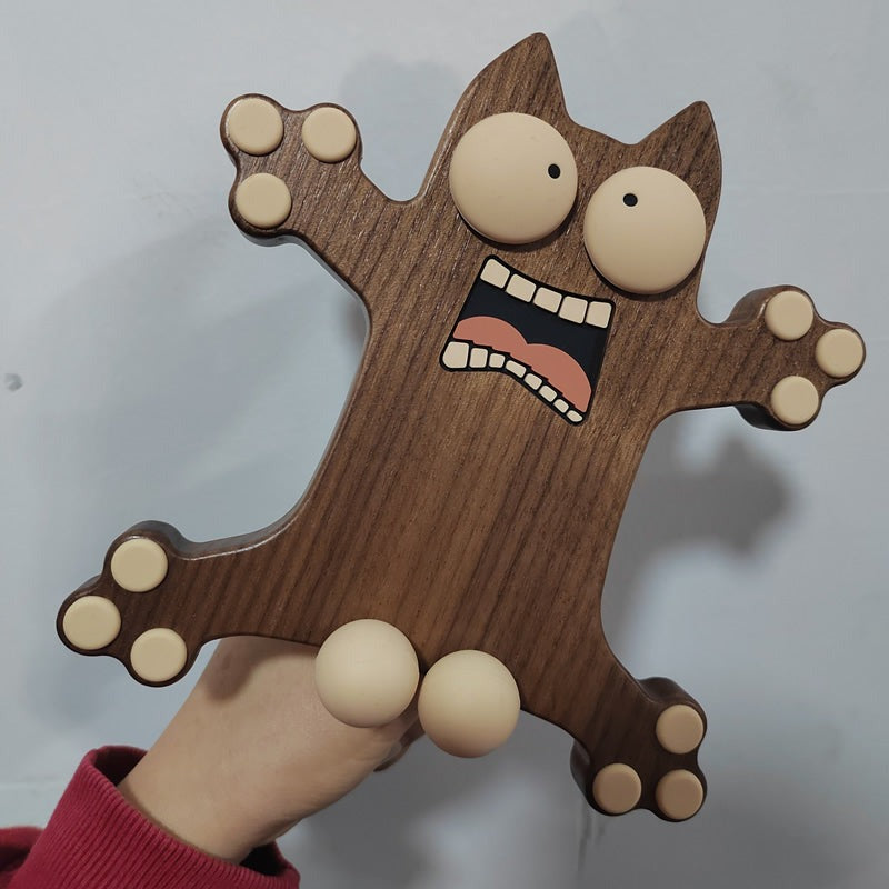 Frightened Little Monster Cat Wooden Phone Holder