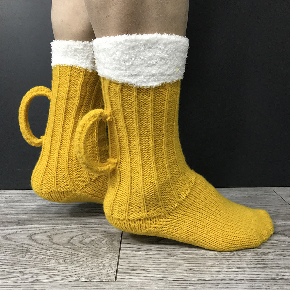 Funny Knitted Beer Socks with Handcrafted Handle