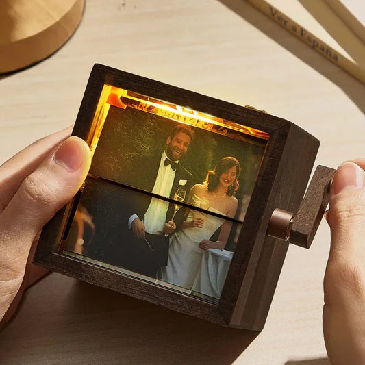 Hand-cranked photo album with light