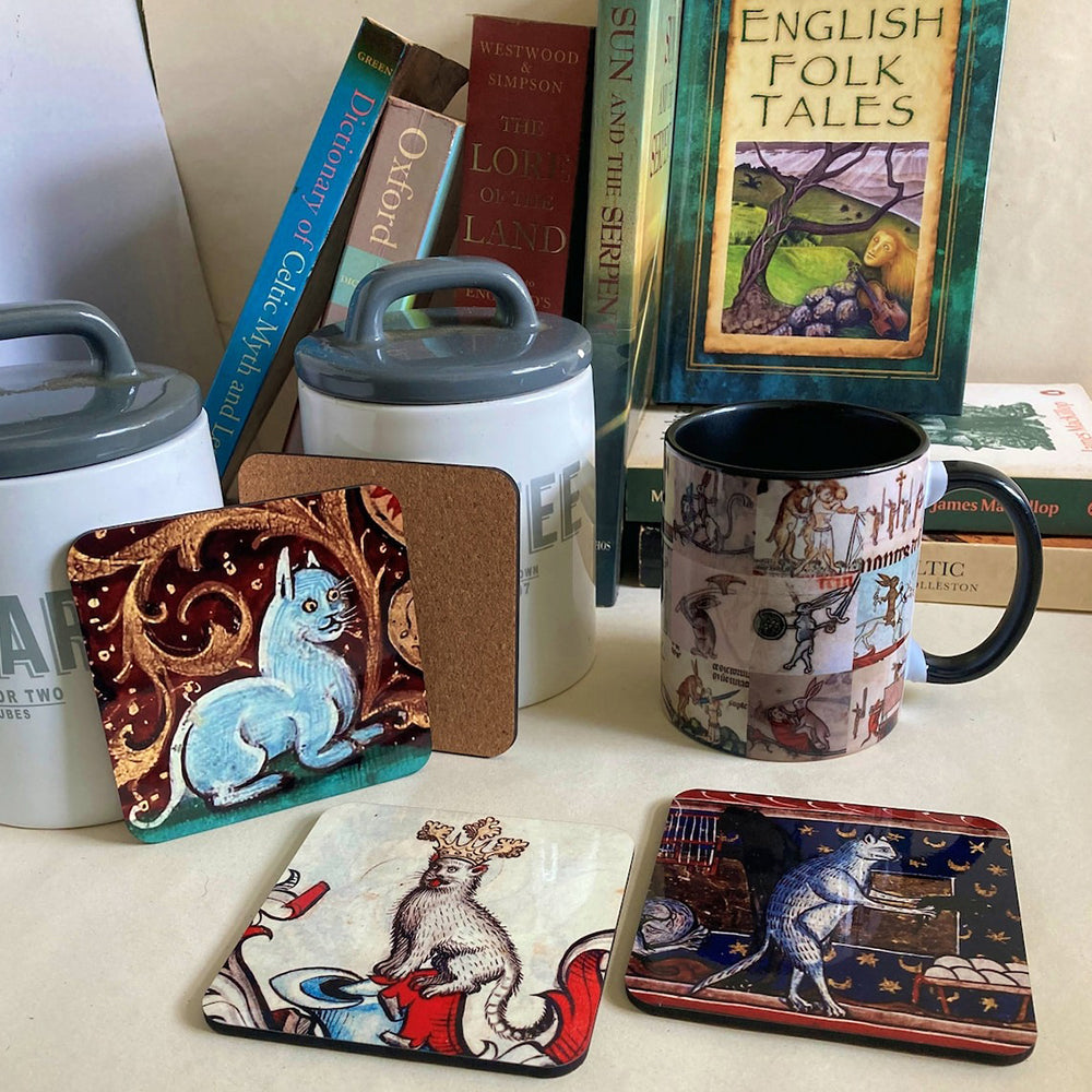 Medieval Cat coasters - set of 4