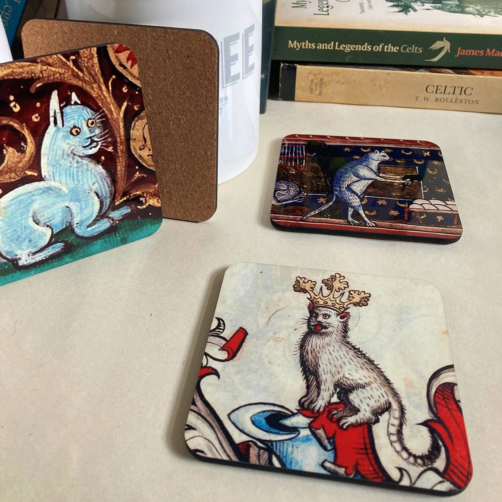 Medieval Cat coasters - set of 4