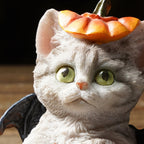Meow-loween Pumpkin Bat: Creepy-Cute Resin Statue