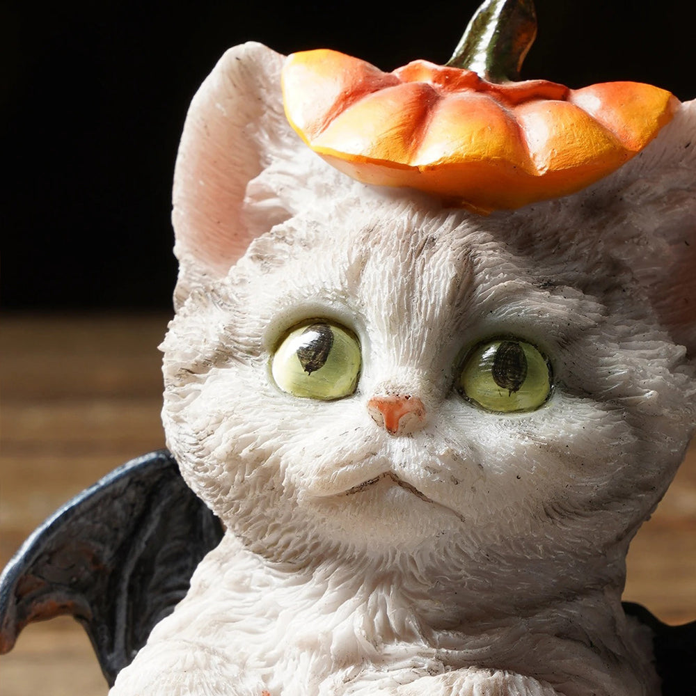 Meow-loween Pumpkin Bat: Creepy-Cute Resin Statue