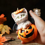 Meow-loween Pumpkin Bat: Creepy-Cute Resin Statue