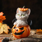 Meow-loween Pumpkin Bat: Creepy-Cute Resin Statue