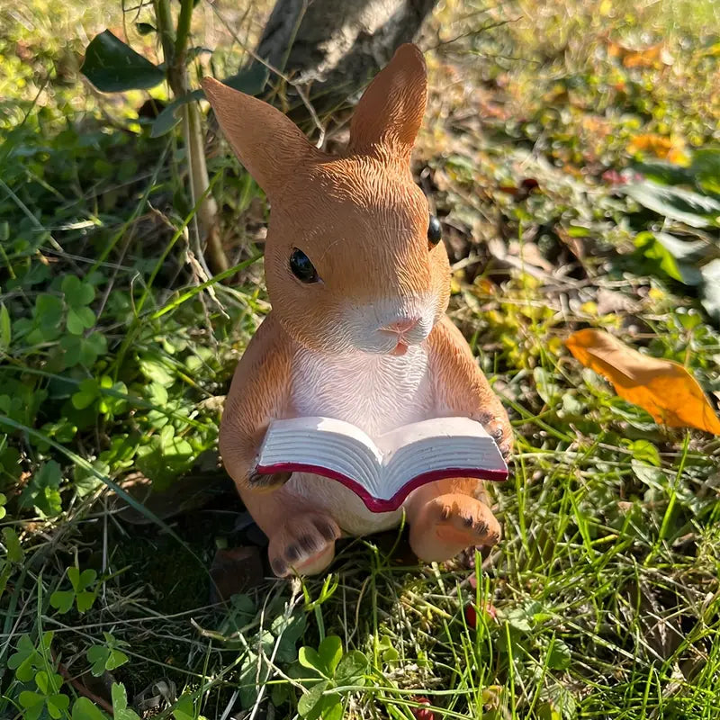 Reading Bunny Outdoor Garden Sculpture