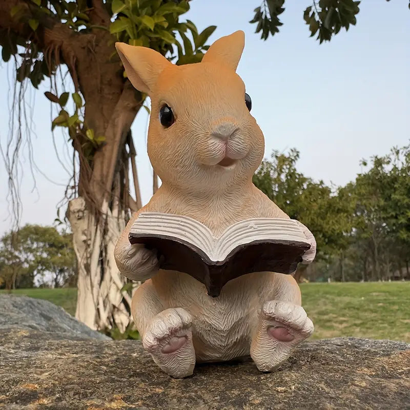 Reading Bunny Outdoor Garden Sculpture