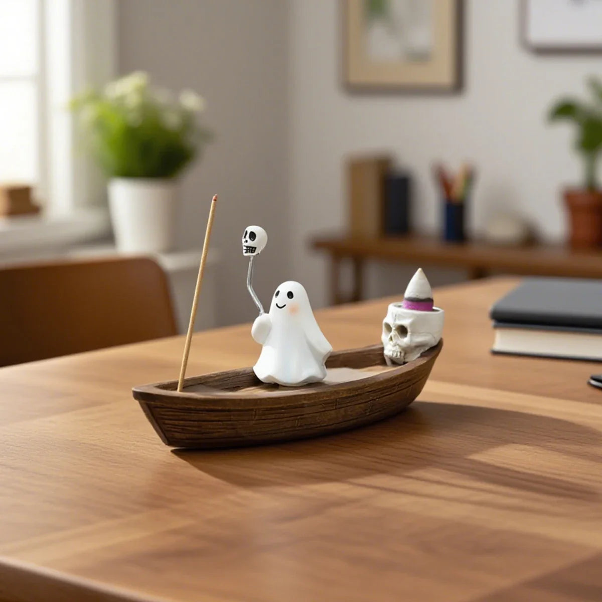 Rotating Ghost Skeleton Boat Aromatherapy Stand