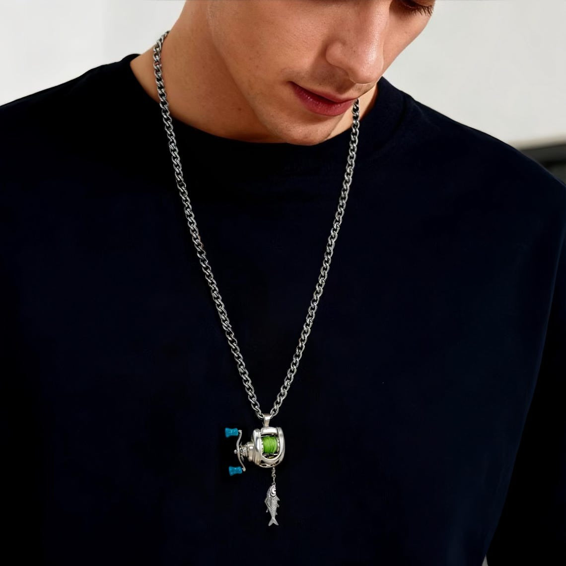 Rotating Mini Fishing Reel Necklace