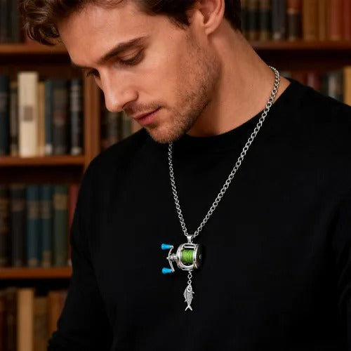 Rotating Mini Fishing Reel Necklace