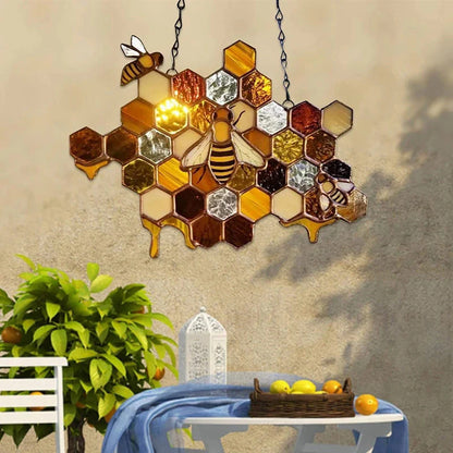 Stained Glass Bees on Honeycomb