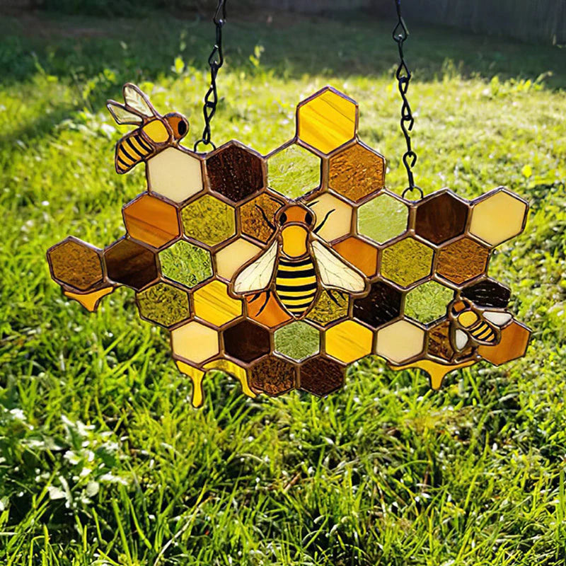 Stained Glass Bees on Honeycomb