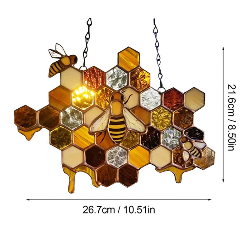 Stained Glass Bees on Honeycomb