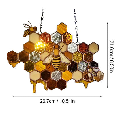 Stained Glass Bees on Honeycomb