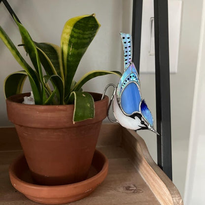 Stained glass Blue Jay Bird Suncatcher Stained glass planter decor