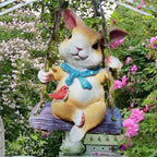 Swing Cute Resin Rabbit Outdoor Garden Sculpture
