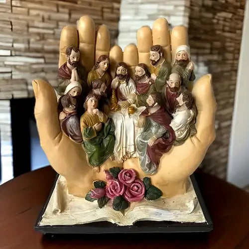 The Last Supper Jesus and 12 Disciples Figures Palms Christian Religious Resin Statues