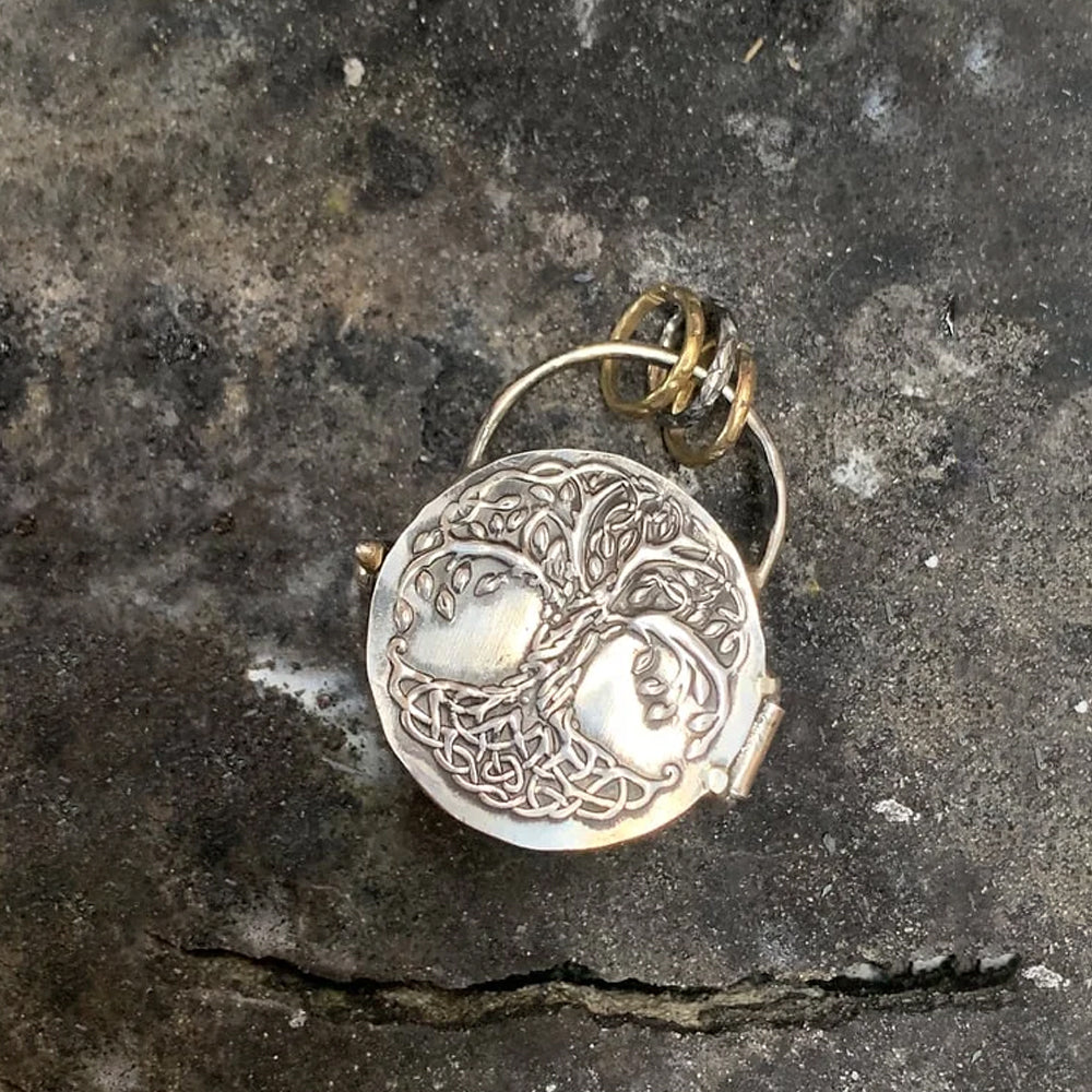Triple Moon Silver Locket With Tree Life