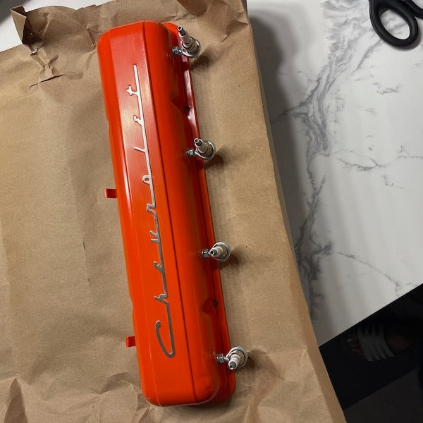 Reused Vintage Chevrolet Corvette Script Red Valve Cover Rack Man cave