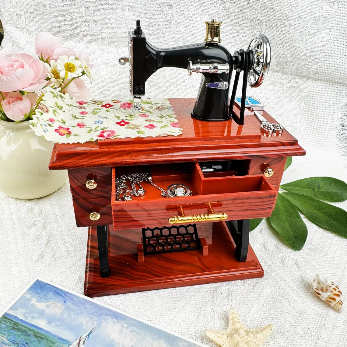 Vintage Sewing Machine Music Box