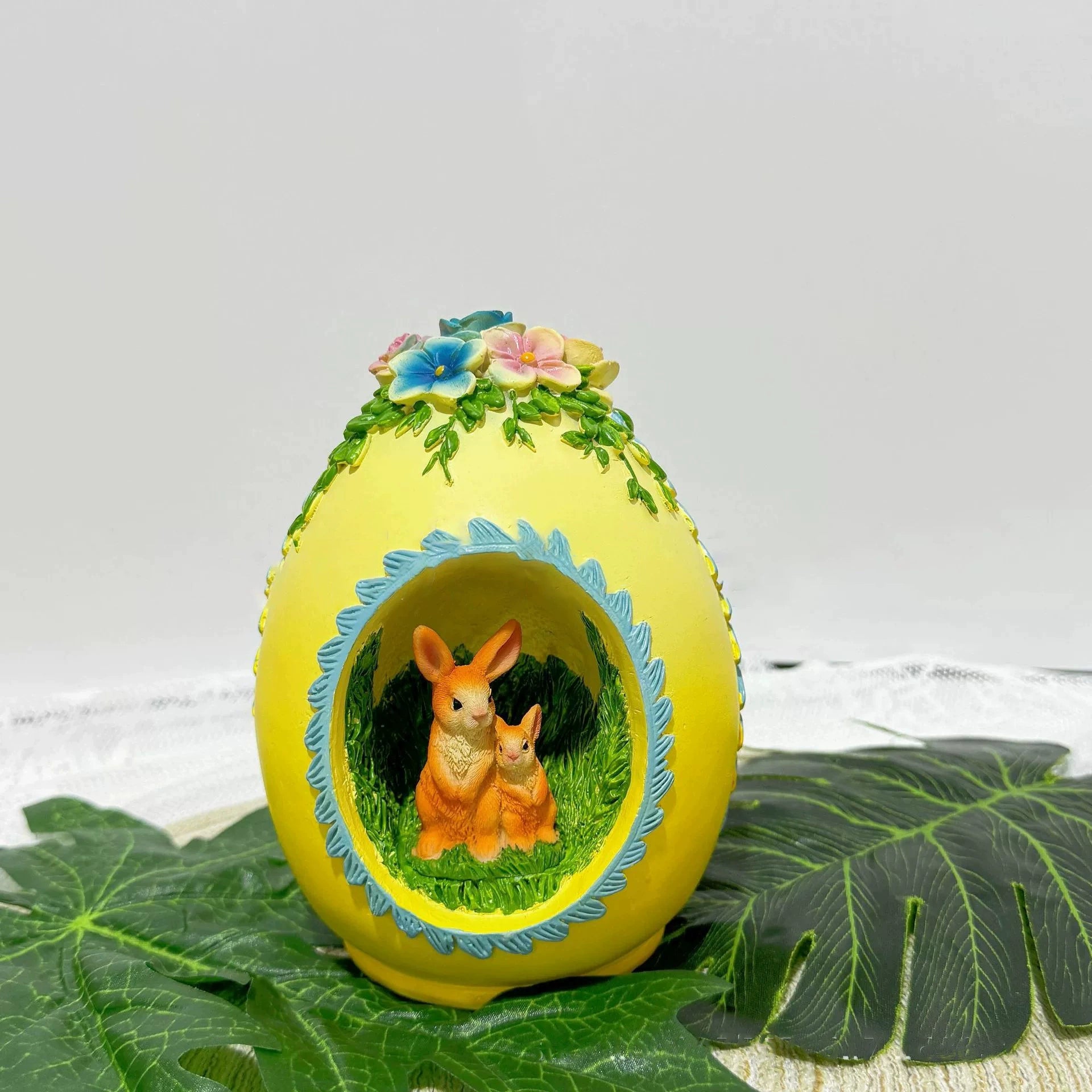 Vintage Easter Bunny Wreath Egg Sculpture