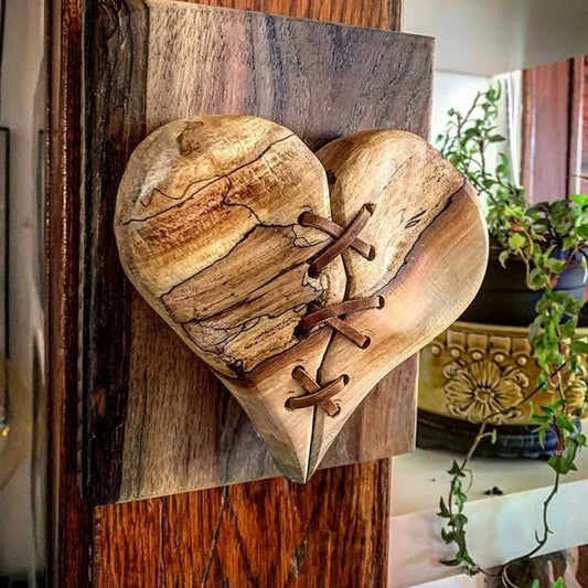 Wood Heart on Steel Pedestal Art Piece | Handmade