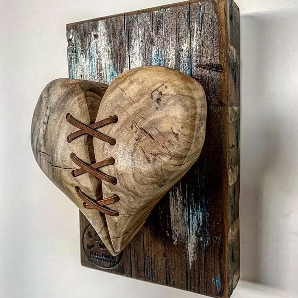 Wood Heart on Steel Pedestal Art Piece | Handmade