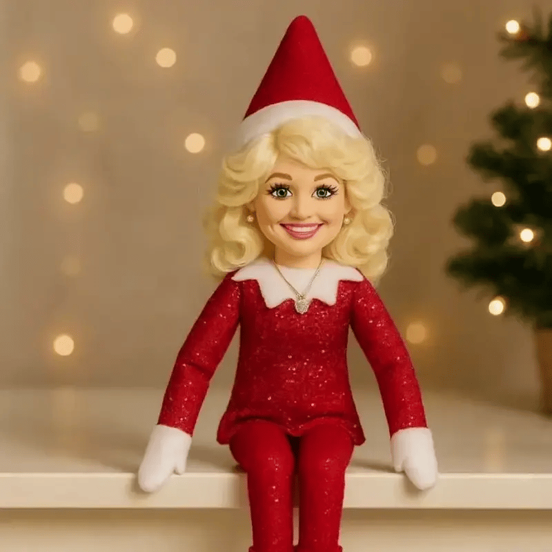 Dolly Parton On A Stoop Christmas Elf Doll